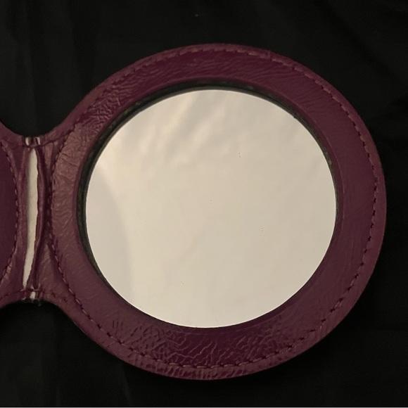 Coach Compact Mirror In Signature C Pattern W/Purple Trim. - Picture 5 of 7